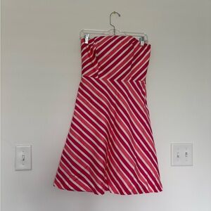 Ann Taylor Strapless Dress in Pink and White Stripes